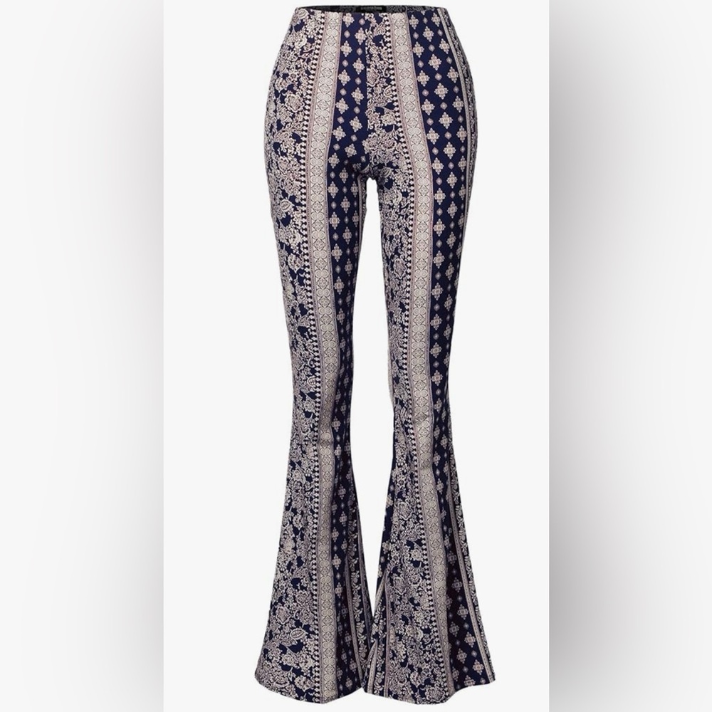 Ssoulm Wide Leg High Waist Bell Bottom Flare Pants Navy Blue